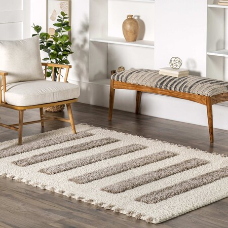 Nuloom Jasmina High/Low Striped Shag Area Rug 4ft x 6ft KSCM04A-406